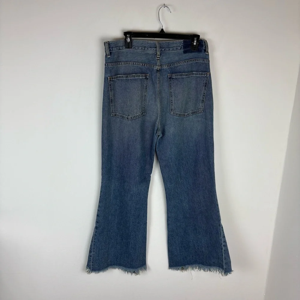 The GREAT. Kick Bell Jean Canopy Wash raw hem bell bottom cropped length sz 30